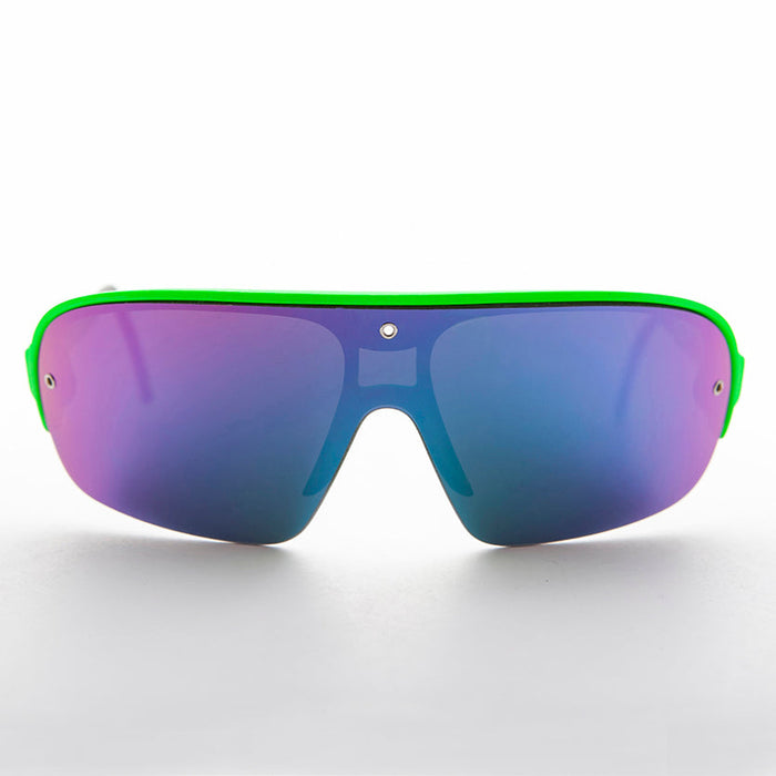 SUNGLASS MUSEUM Mirror Wraparound Lens 80s Futuristic Sunglasses - Renoir