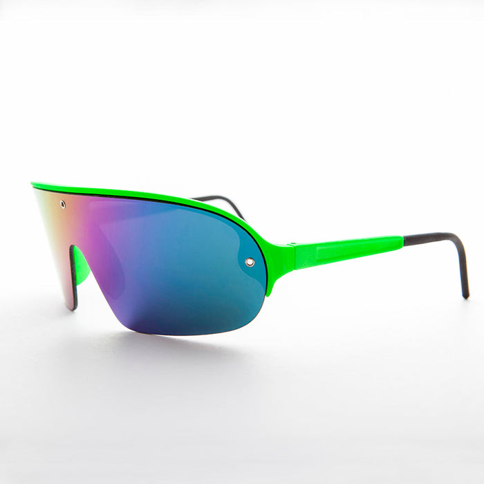 SUNGLASS MUSEUM Mirror Wraparound Lens 80s Futuristic Sunglasses - Renoir