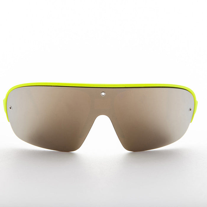 SUNGLASS MUSEUM Mirror Wraparound Lens 80s Futuristic Sunglasses - Renoir