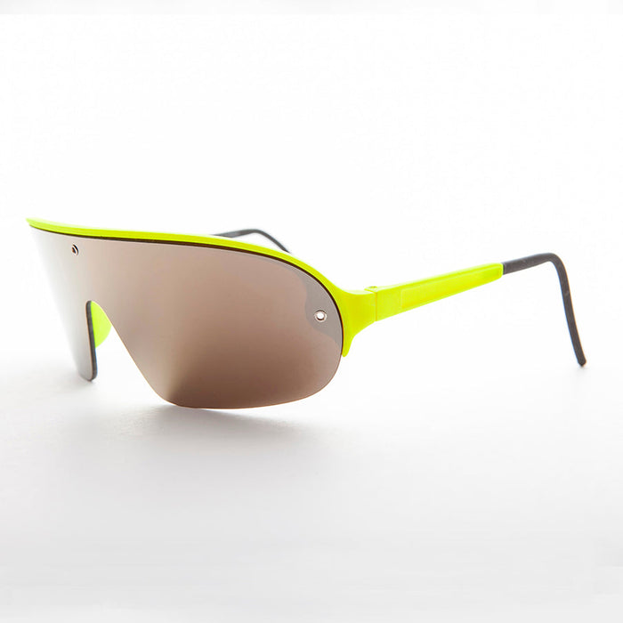 SUNGLASS MUSEUM Mirror Wraparound Lens 80s Futuristic Sunglasses - Renoir
