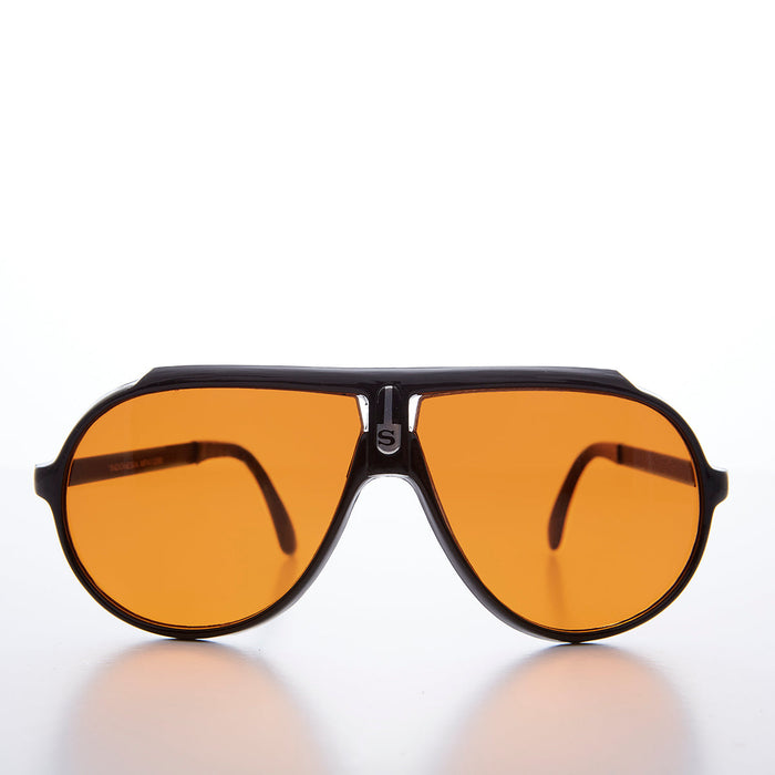 image of sunglasses model SUNGLASS MUSEUM Simple Pilot Sunglasses with Orange Lenses - Rocky