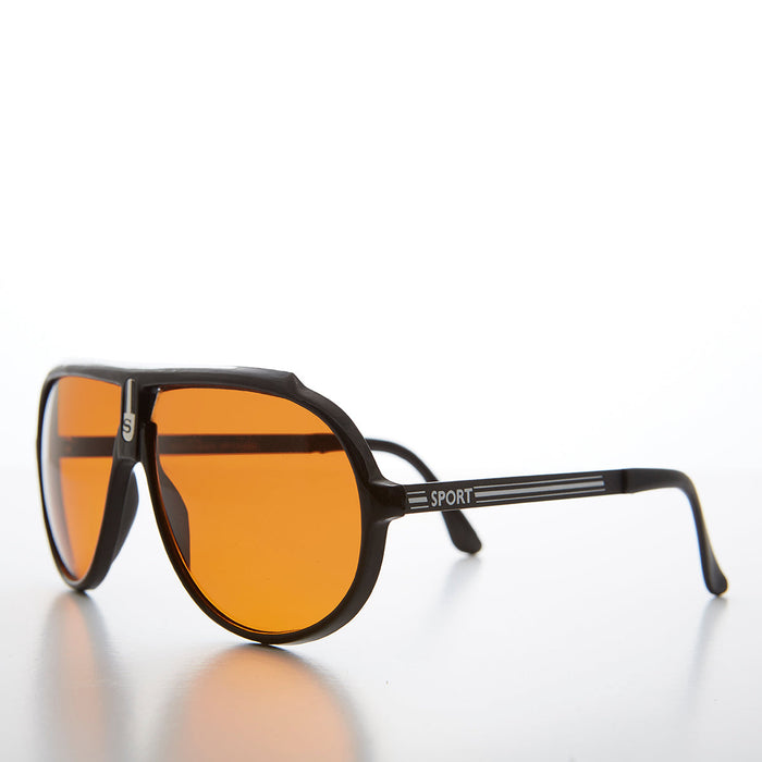 image of sunglasses model SUNGLASS MUSEUM Simple Pilot Sunglasses with Orange Lenses - Rocky