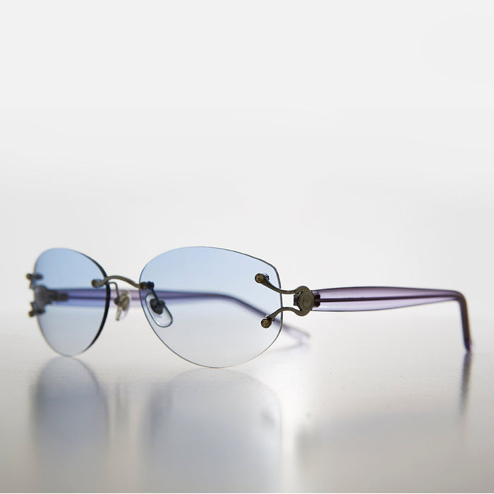 SUNGLASS MUSEUM Rimless Color Tinted Lens Sunglass with Rhinestones - Ruby