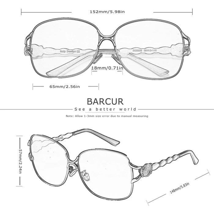 BARCUR Women’s Polarized Sunglasses – Oversized Elliptical Black