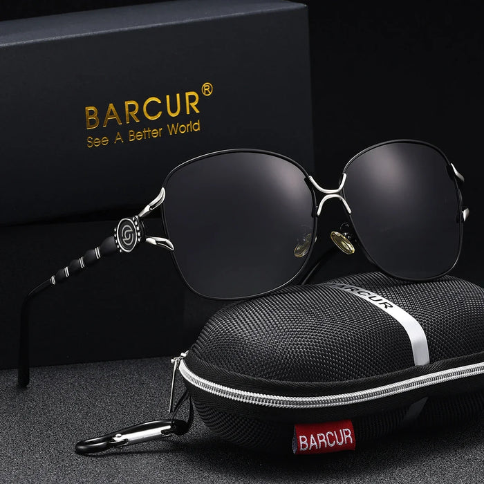 BARCUR Women’s Polarized Sunglasses – Oversized Elliptical Black