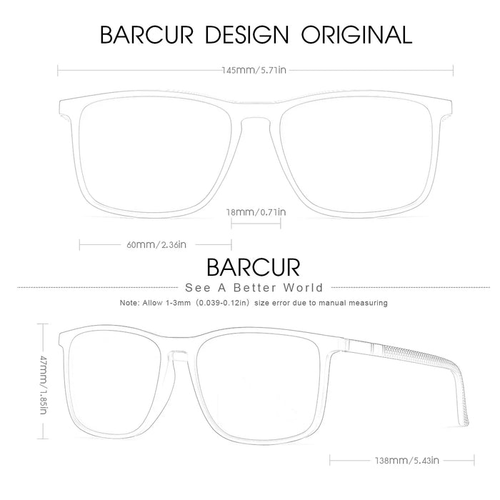 BARCUR Polarized Square Frame Sunglasses for Men and Women