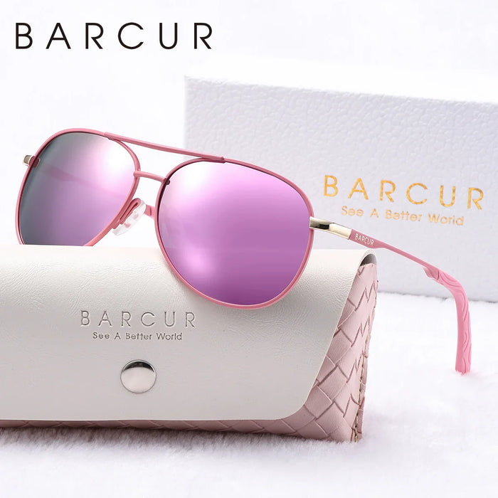 BARCUR Pink Metal Polarized Sunglasses