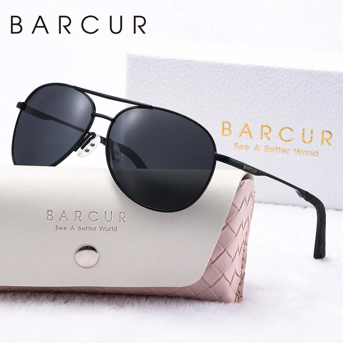 BARCUR Pink Metal Polarized Sunglasses