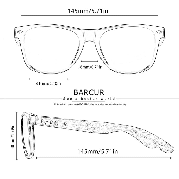 BARCUR Natural Wood Polarized Sunglasses