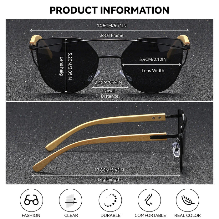 BARCUR Polarized Sunglasses Cat Eye Bamboo