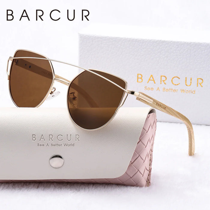 BARCUR Polarized Sunglasses Cat Eye Bamboo