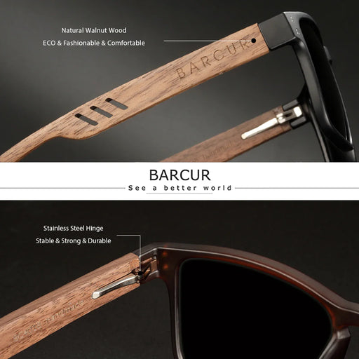 BARCUR Handmade Polarized Wooden Sunglasses - Product image