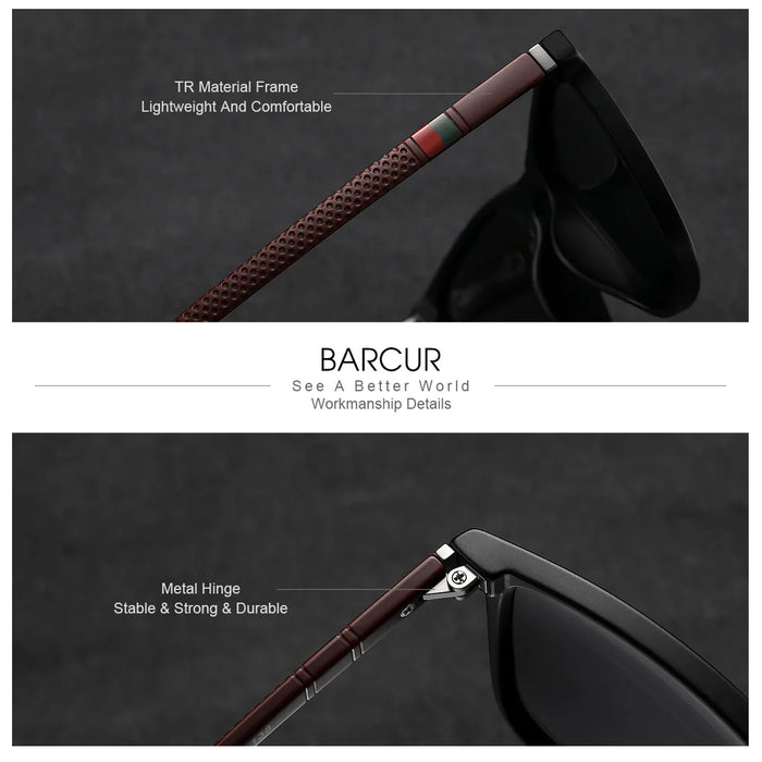 BARCUR Polarized Square Frame Sunglasses for Men and Women