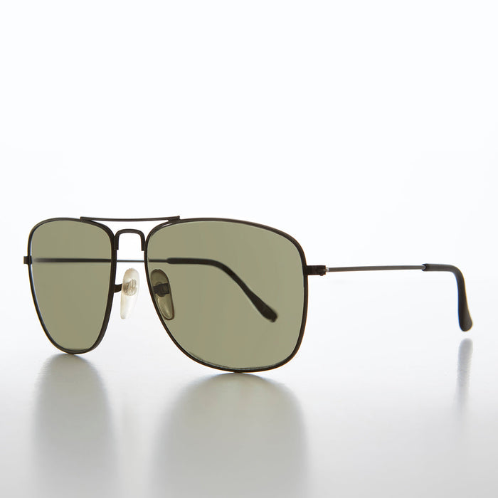 SUNGLASS MUSEUM Square 58mm Metal Aviator Sunglass with Green Lens - Santos