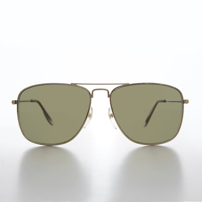 SUNGLASS MUSEUM Square 58mm Metal Aviator Sunglass with Green Lens - Santos