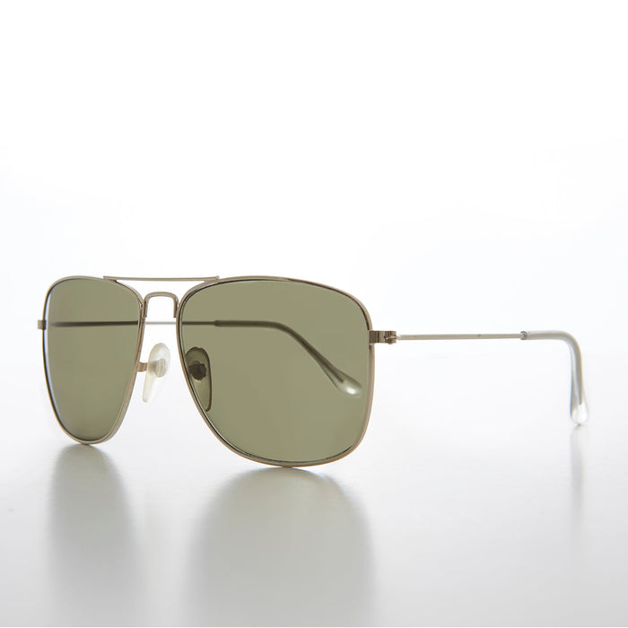 SUNGLASS MUSEUM Square 58mm Metal Aviator Sunglass with Green Lens - Santos