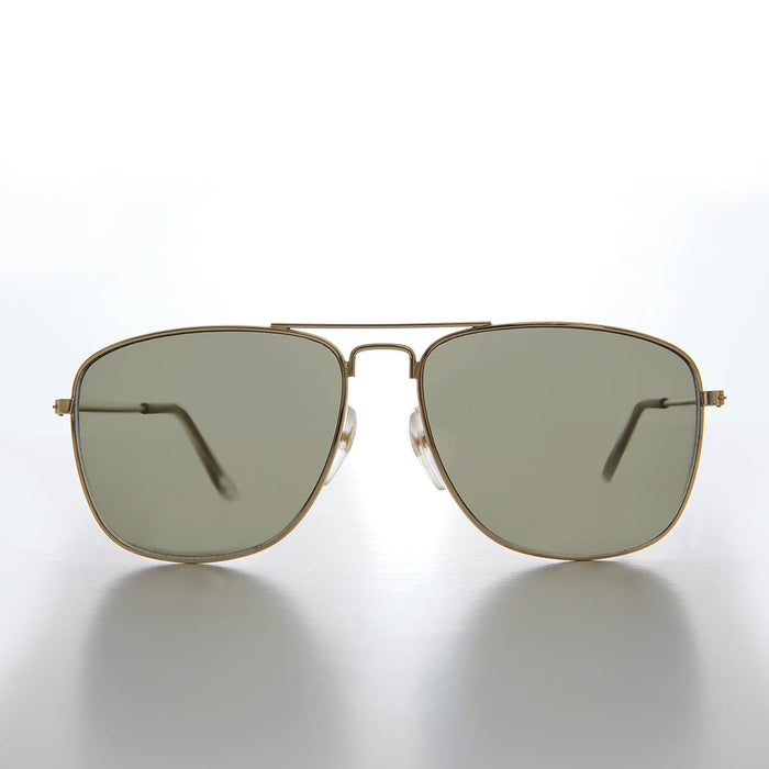SUNGLASS MUSEUM Square 58mm Metal Aviator Sunglass with Green Lens - Santos