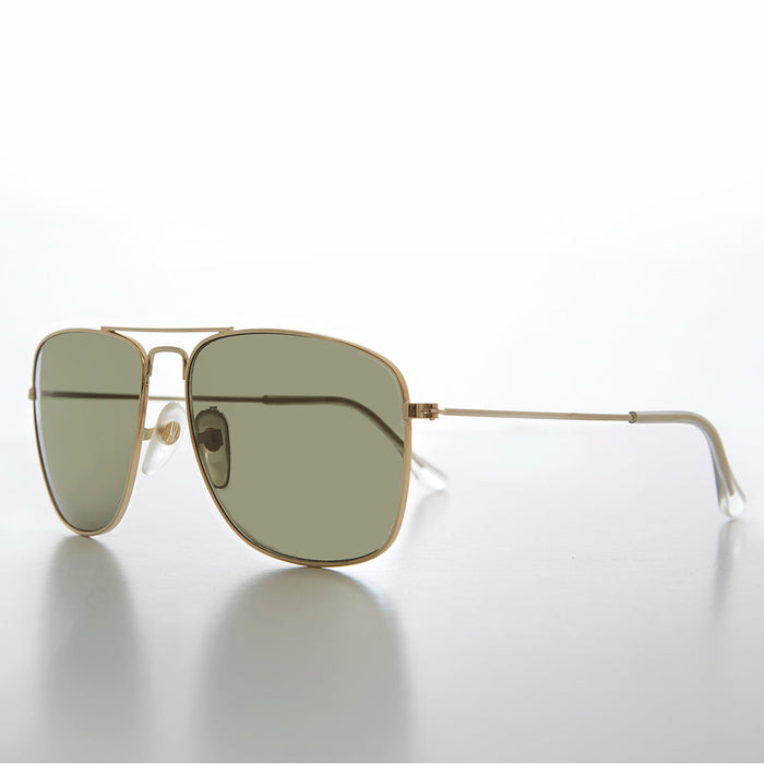 SUNGLASS MUSEUM Square 58mm Metal Aviator Sunglass with Green Lens - Santos