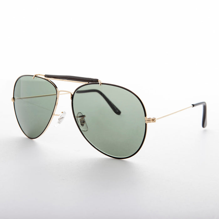 SUNGLASS MUSEUM Gold Aviator Sunglass with Brow Bar - Selleck