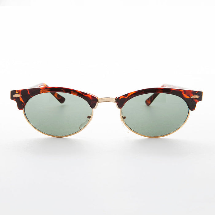 SUNGLASS MUSEUM Oval Horn Rim Vintage Sunglass with Glass Lens - Shelby - Product image