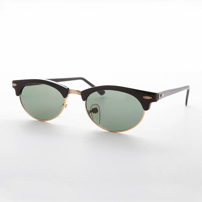 SUNGLASS MUSEUM Oval Horn Rim Vintage Sunglass with Glass Lens - Shelby - Product image