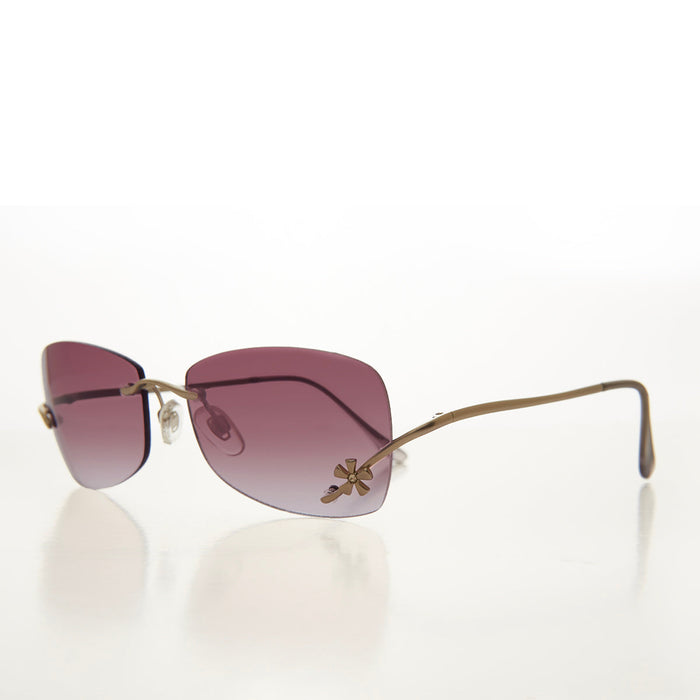 Flower Accent Rimless 90s Sunglasses - Cena