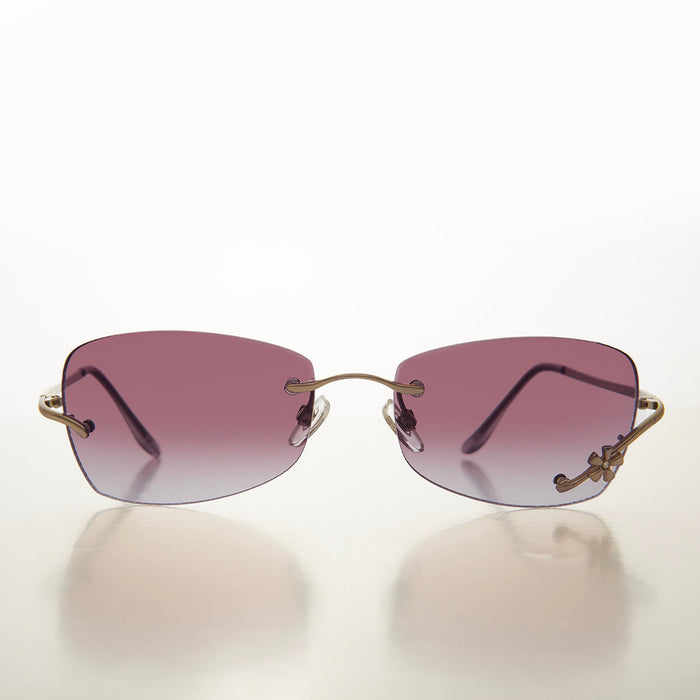 Flower Accent Rimless 90s Sunglasses - Cena