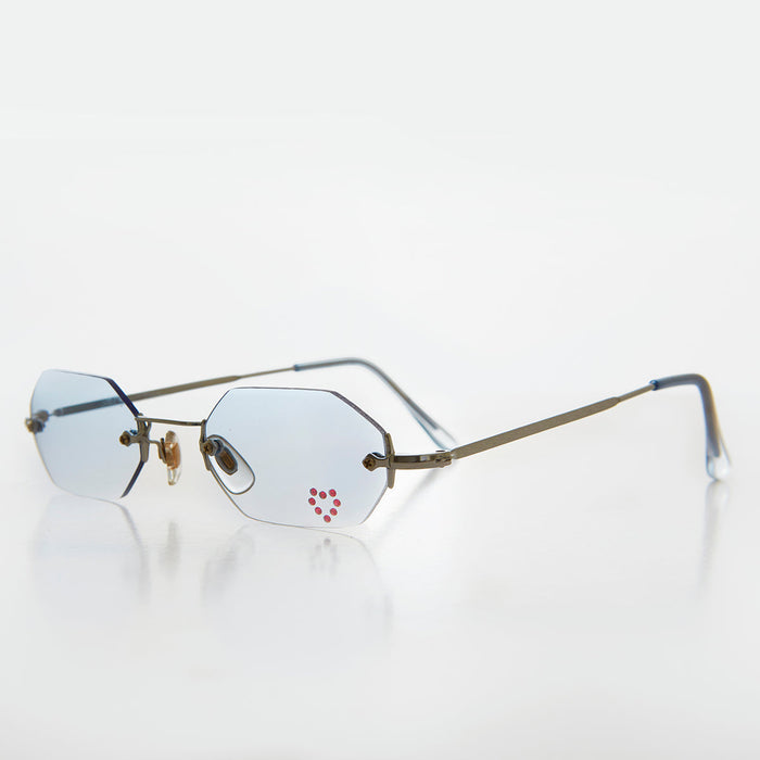 SUNGLASS MUSEUM Heart Rhinestone Rimless Vintage Sunglasses - Splashy