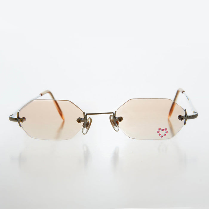 SUNGLASS MUSEUM Heart Rhinestone Rimless Vintage Sunglasses - Splashy