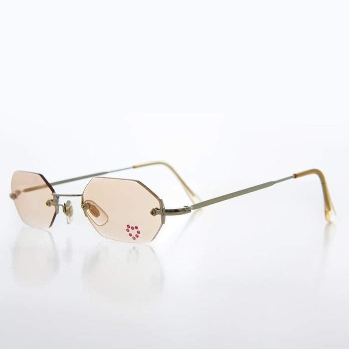 SUNGLASS MUSEUM Heart Rhinestone Rimless Vintage Sunglasses - Splashy