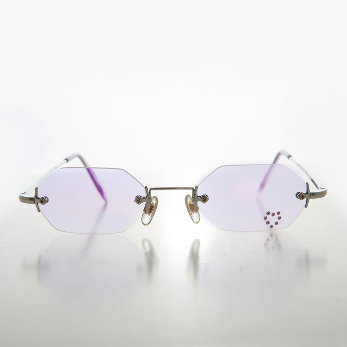 SUNGLASS MUSEUM Heart Rhinestone Rimless Vintage Sunglasses - Splashy