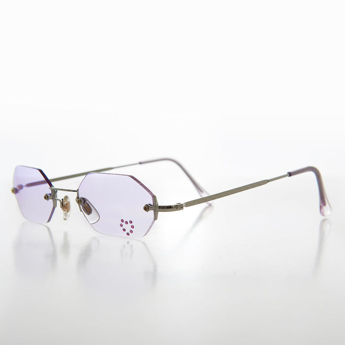 SUNGLASS MUSEUM Heart Rhinestone Rimless Vintage Sunglasses - Splashy