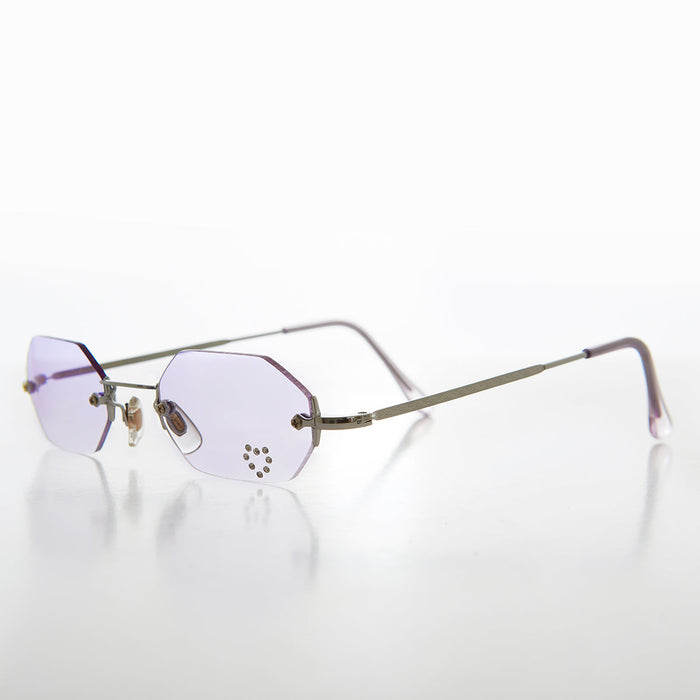 SUNGLASS MUSEUM Heart Rhinestone Rimless Vintage Sunglasses - Splashy
