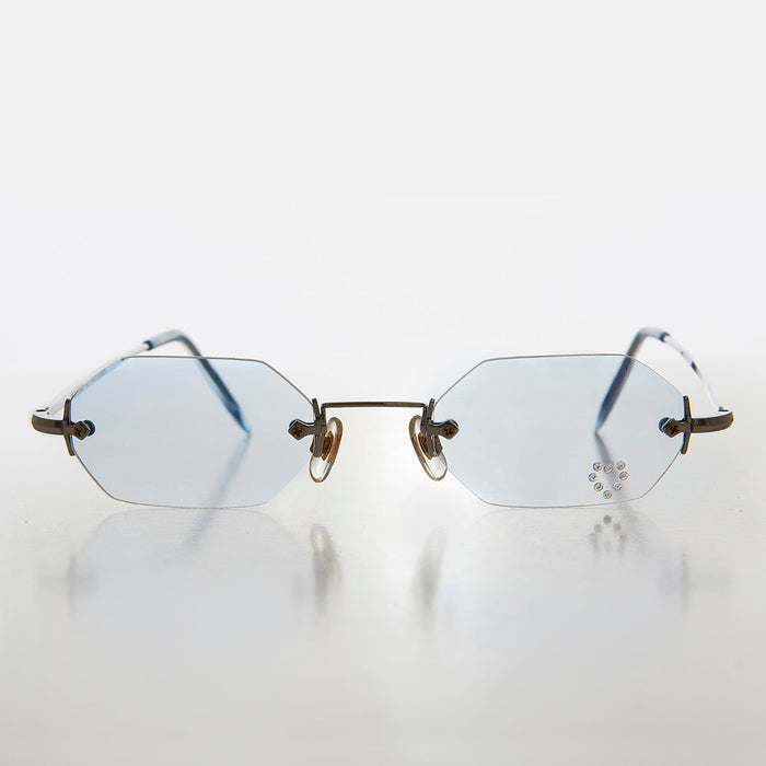 SUNGLASS MUSEUM Heart Rhinestone Rimless Vintage Sunglasses - Splashy