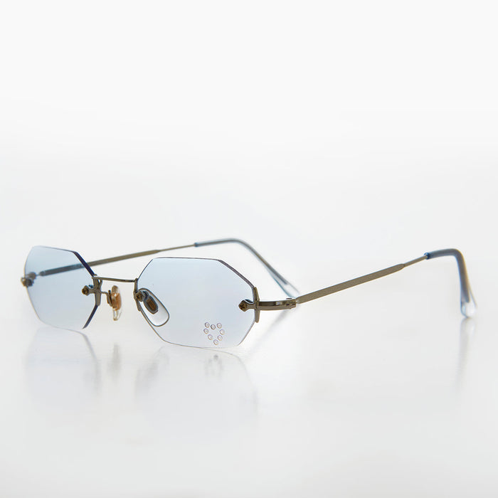 SUNGLASS MUSEUM Heart Rhinestone Rimless Vintage Sunglasses - Splashy