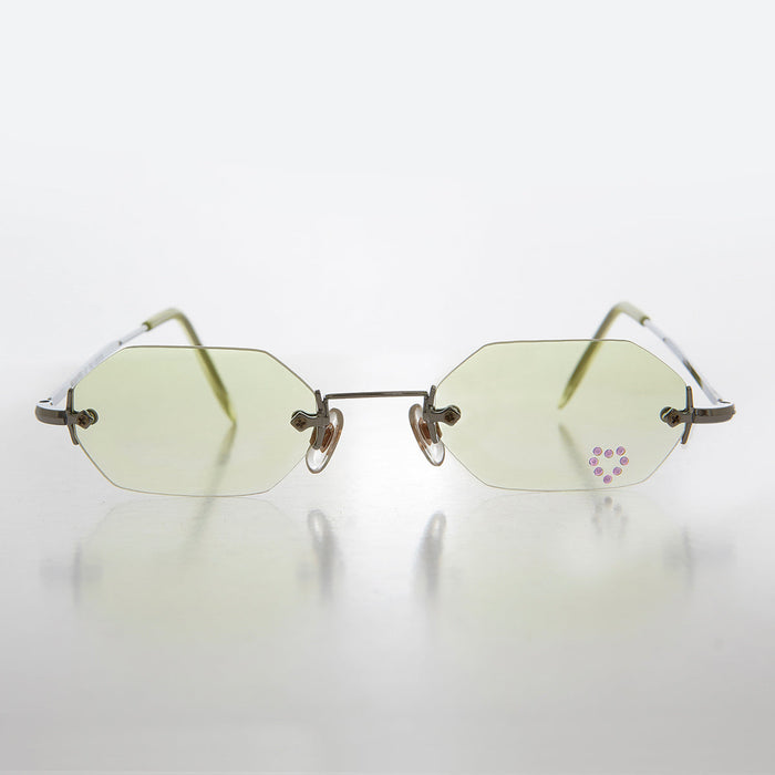 SUNGLASS MUSEUM Heart Rhinestone Rimless Vintage Sunglasses - Splashy