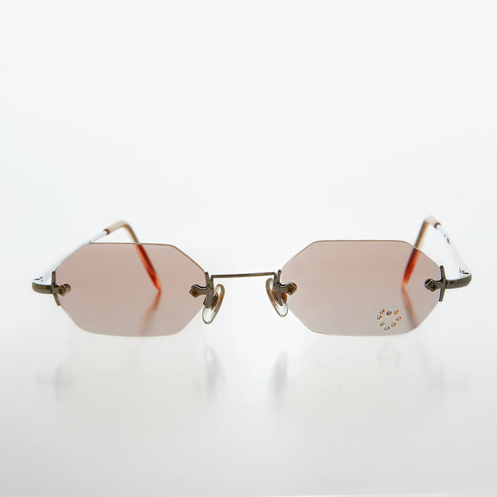 SUNGLASS MUSEUM Heart Rhinestone Rimless Vintage Sunglasses - Splashy