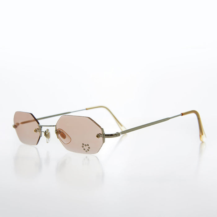 SUNGLASS MUSEUM Heart Rhinestone Rimless Vintage Sunglasses - Splashy