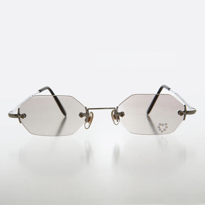 SUNGLASS MUSEUM Heart Rhinestone Rimless Vintage Sunglasses - Splashy