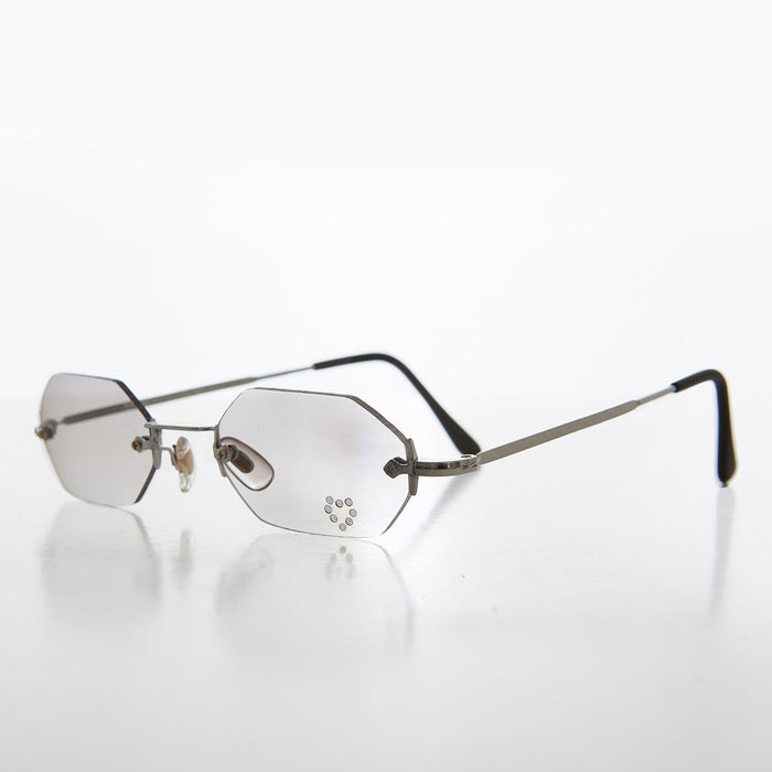 SUNGLASS MUSEUM Heart Rhinestone Rimless Vintage Sunglasses - Splashy