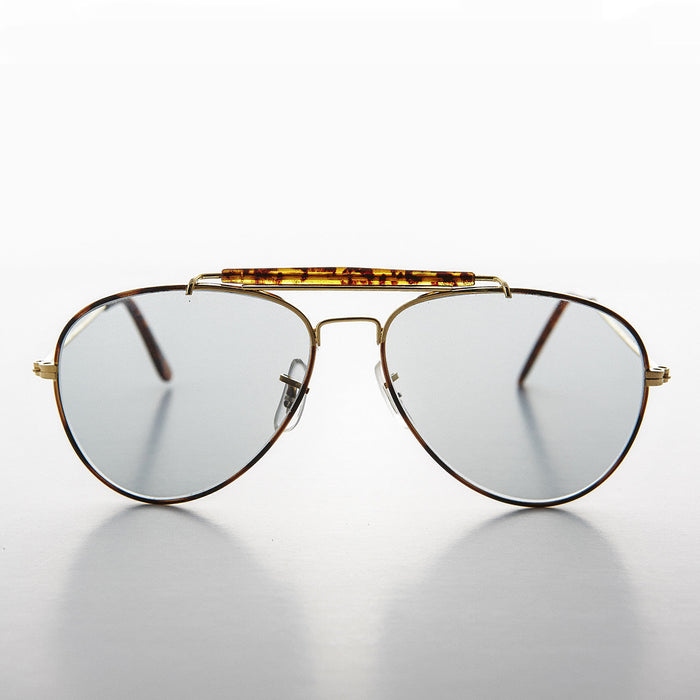 SUNGLASS MUSEUM Aviator Sunglass with Brow Bar and Glass Transition Lens - Spruce