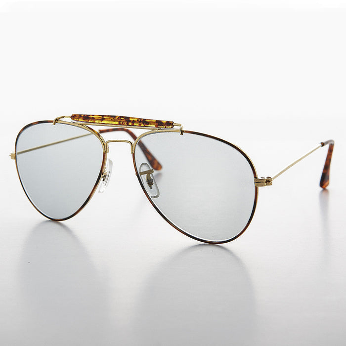 SUNGLASS MUSEUM Aviator Sunglass with Brow Bar and Glass Transition Lens - Spruce