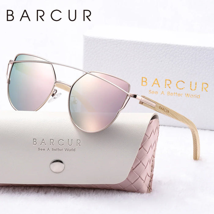 BARCUR Polarized Sunglasses Cat Eye Bamboo
