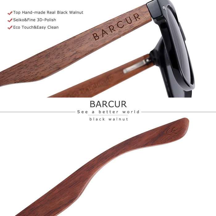 BARCUR Natural Wood Polarized Sunglasses