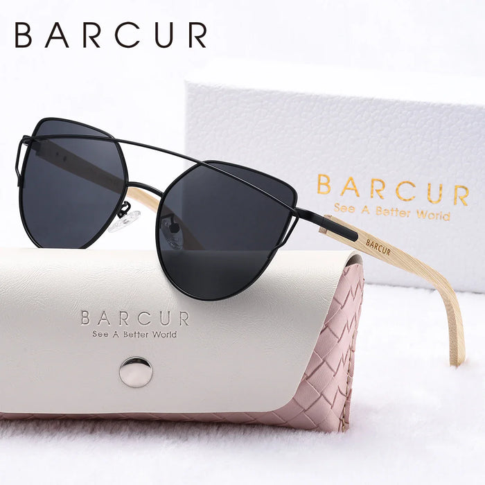 BARCUR Polarized Sunglasses Cat Eye Bamboo