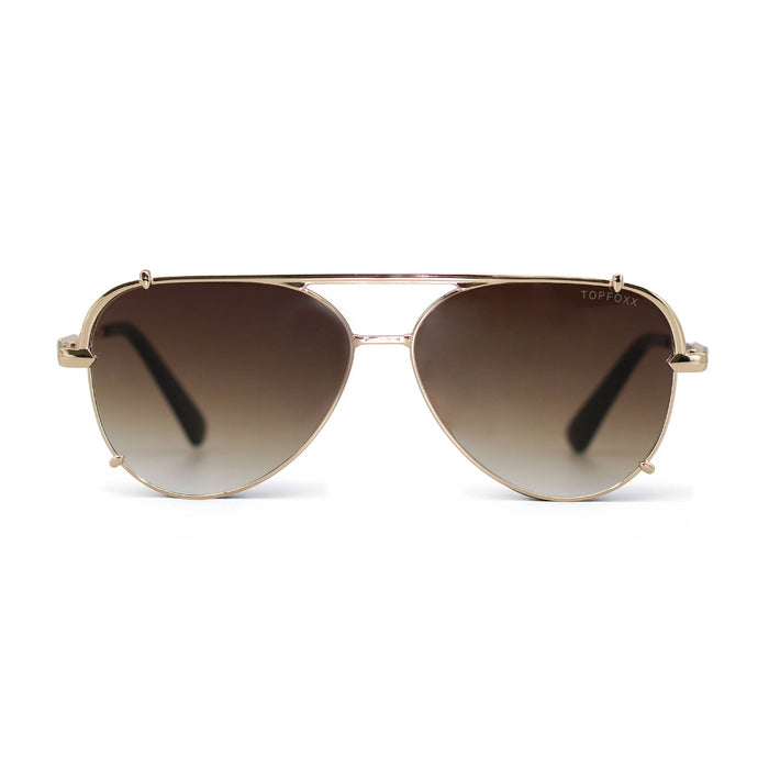 Smaller Cristina - Tangle Free - Faded Brown Aviator Sunglasses Gold