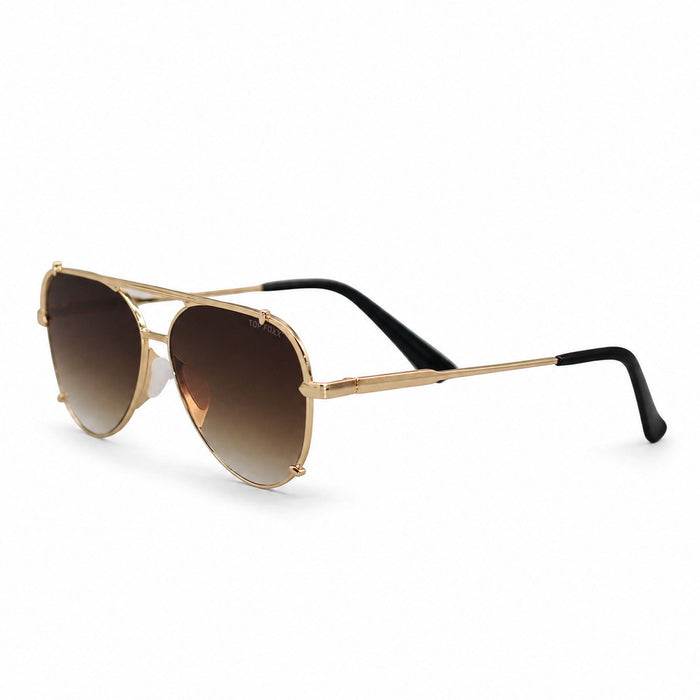 Smaller Cristina - Tangle Free - Faded Brown Aviator Sunglasses Gold