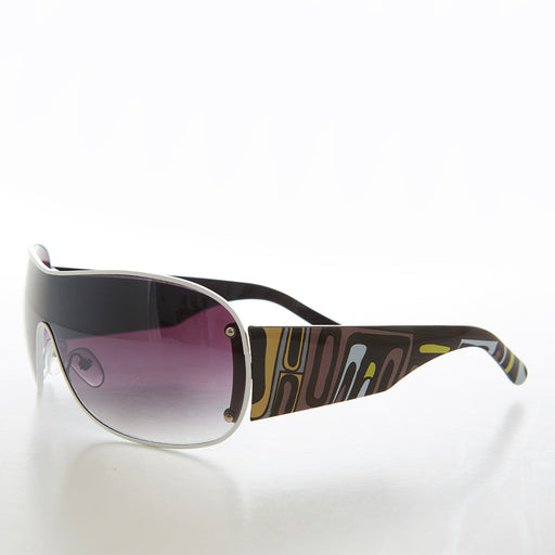 image of sunglasses model SUNGLASS MUSEUM Shield Sunglasses with Mod Pattern Temples -  Trek
