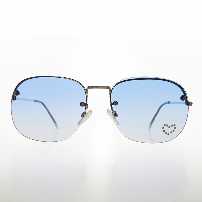 Rimless Vintage Sunglasses with Rhinestone Heart - Trixie