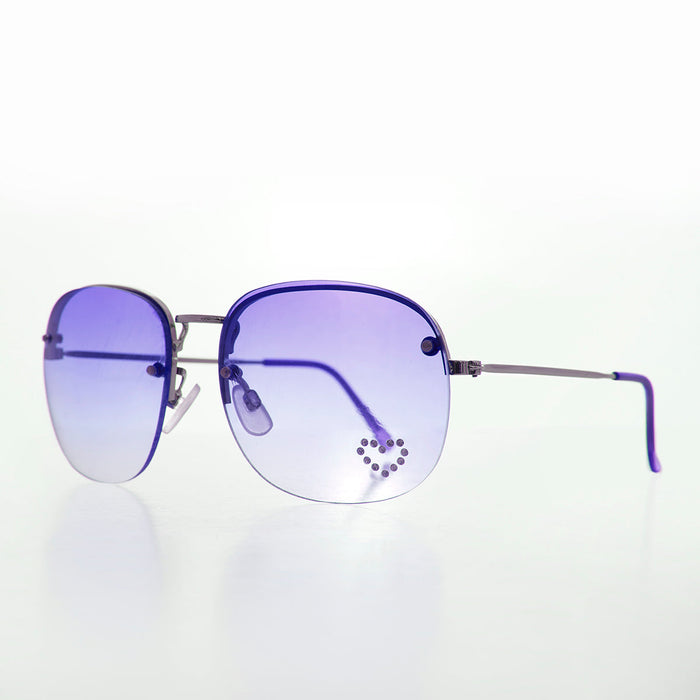 Rimless Vintage Sunglasses with Rhinestone Heart - Trixie